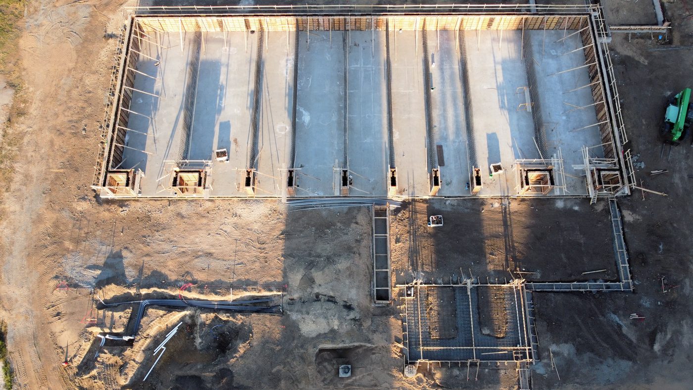 Shuttering and prop support set out across a foundation